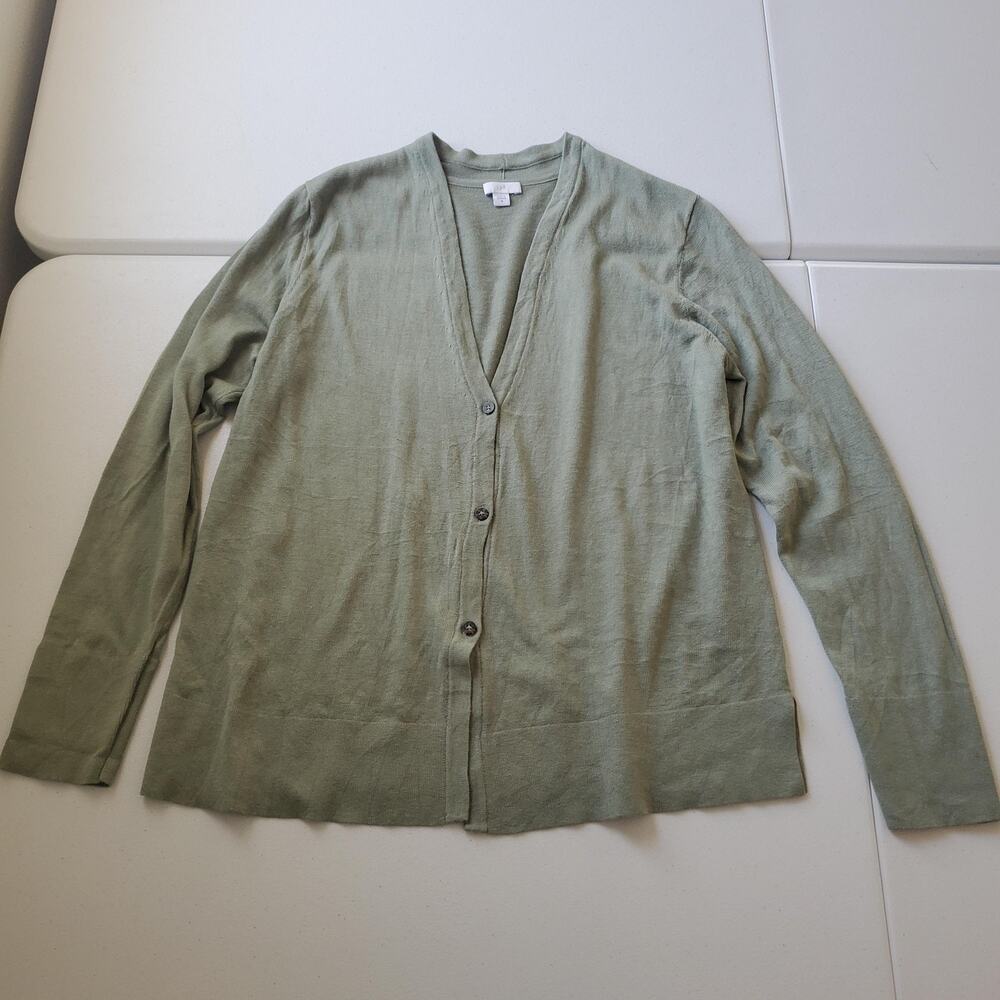 J Jill Cardigan Sweater Womens Medium Green Organic Cotton Rayon Button Knit